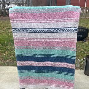 Teal Pink Mexican Serape Throw Blanket Teal Pink Yoga Hot Rod Baja Beach Picnic